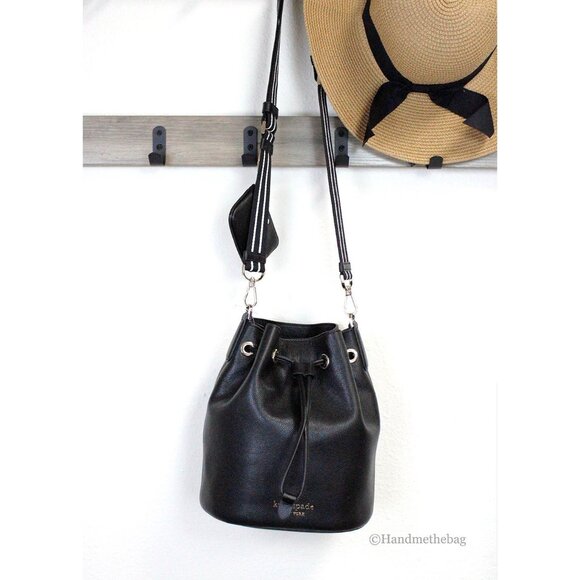 NEW Kate Spade Rosie Medium Black Pebble Leather Bucket Bag Shoulder Purse NWT